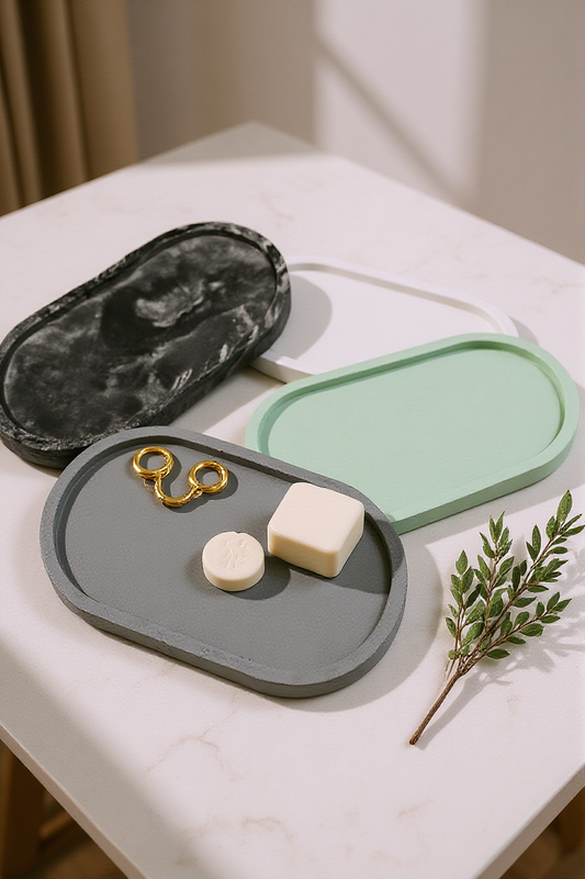 Hand Poured Concrete Tray – Minimalist Modern Decorative Organizer - Catchall Tray for Keys, Soap Bottles, Jewelry, Candles & More - Industrial Home Decor